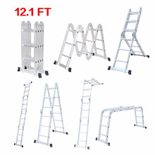 Multipropósito Escalera plegable de aluminio de 12 pasos de posición múltiple